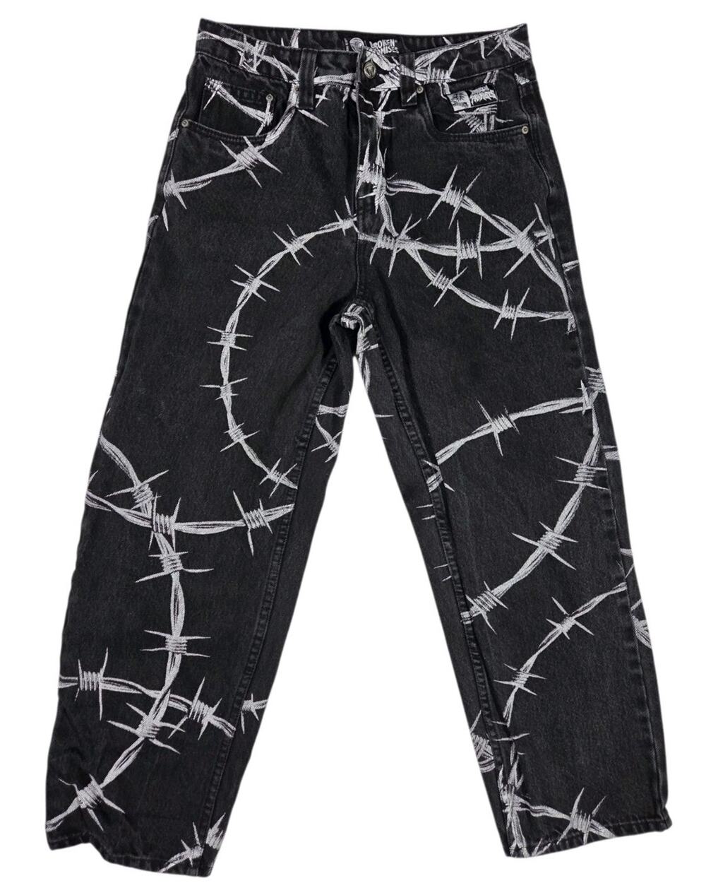 Broken Promises Barbed Wire Denim Jeans Black Streetwear Alternative Youth 28x25